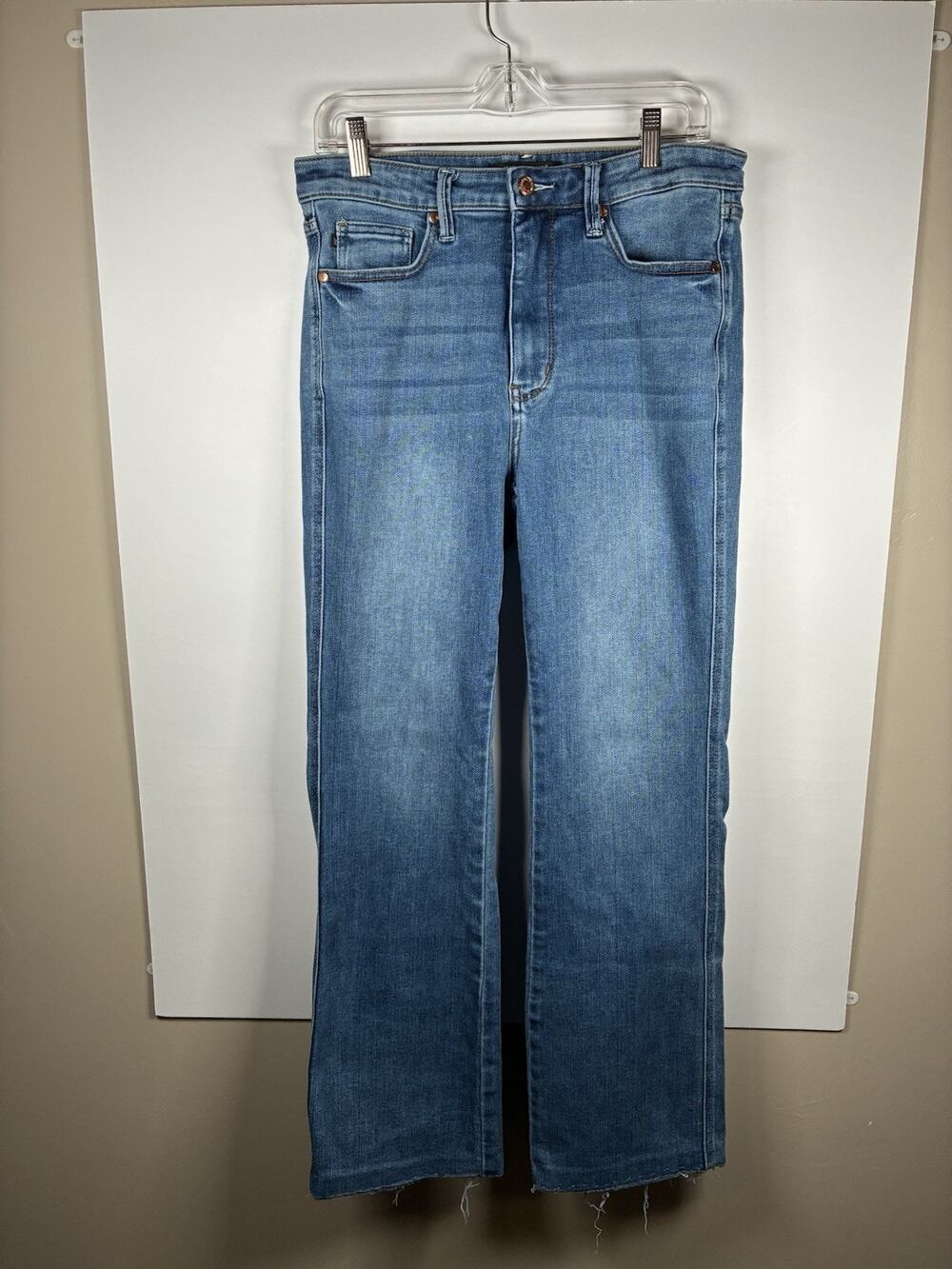 Judy Blue Womens 11 30 Short Slim Boot Cut Jeans High Rise Raw Hem Medium Wash